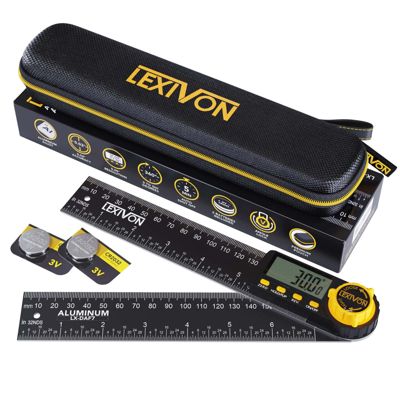 LEXIVON Aluminum Digital Angle Finder Gauge, 7-inch/180mm Multi-Purpose Protract