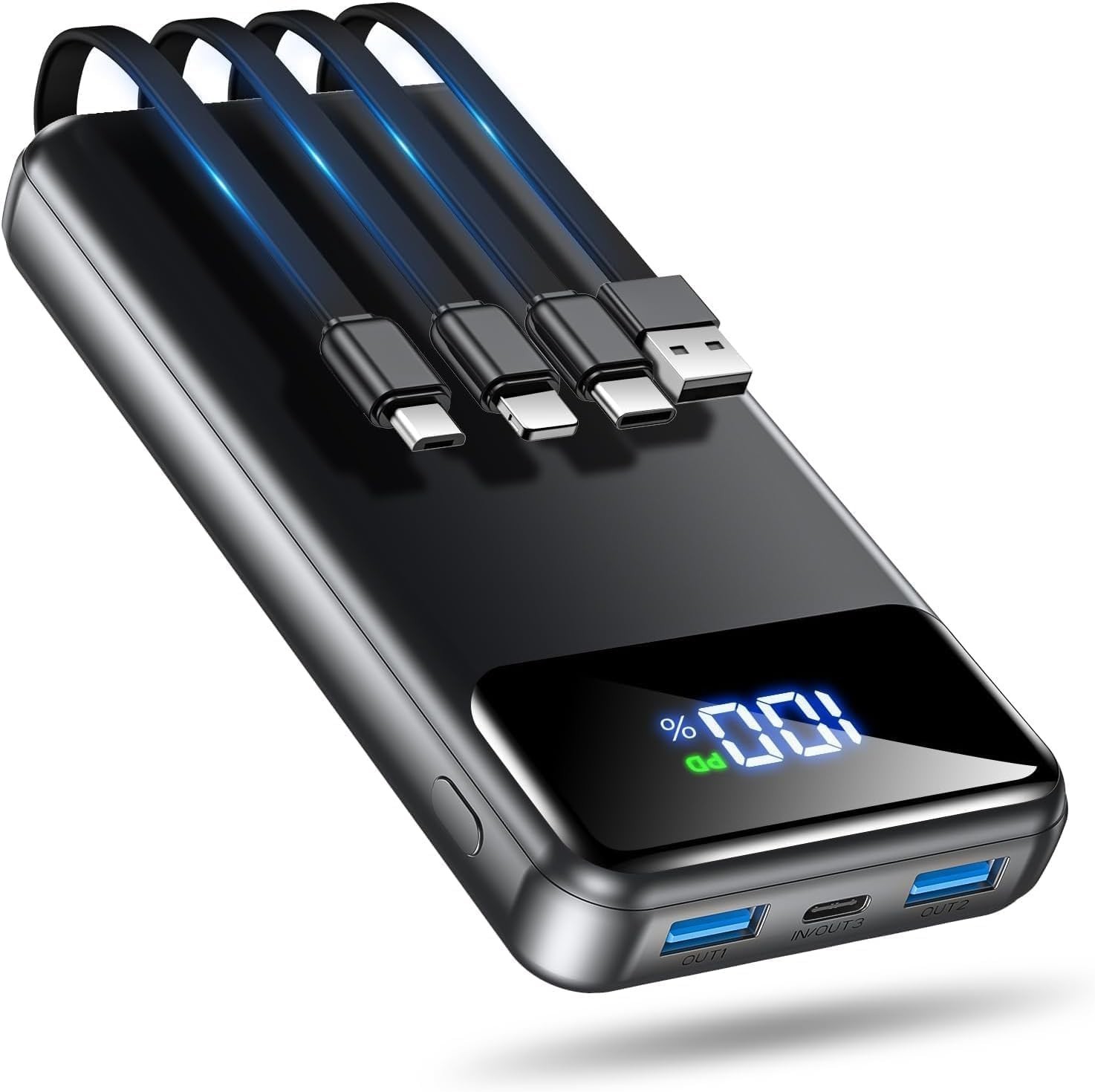 Portable Charger Power Bank with 4 Built-In Cables 50000mAh 6 Charging Ports NEW