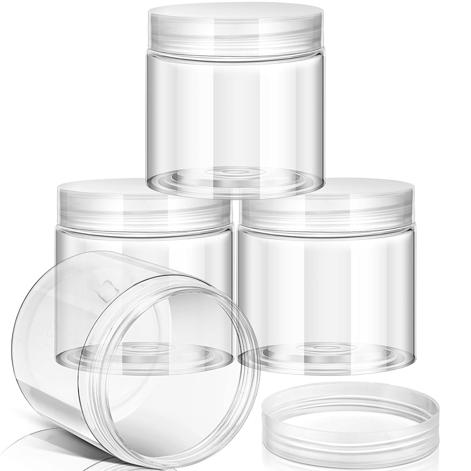 4 Pack Clear Round Plastic Jars with Secure Lids for Crafts & Cosmetics