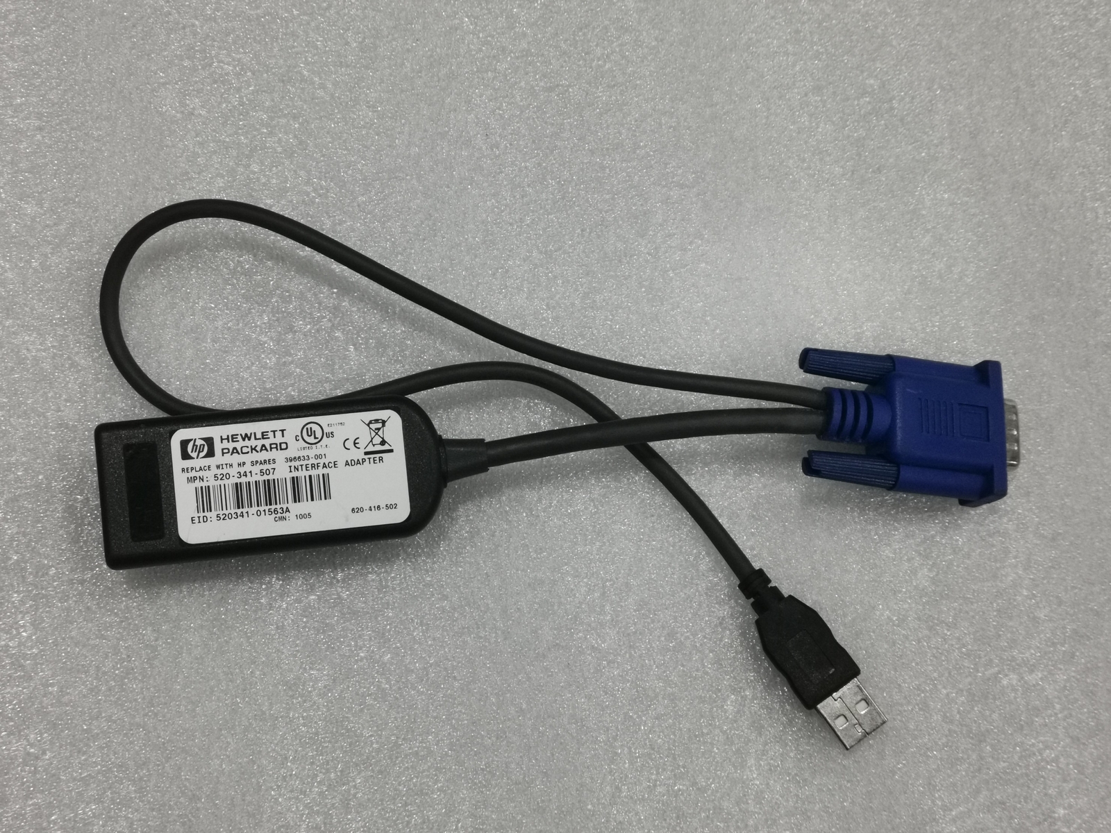 HP KVM USB Interface Adapter Cable 336047-B21, Spare Part No: 396633-001