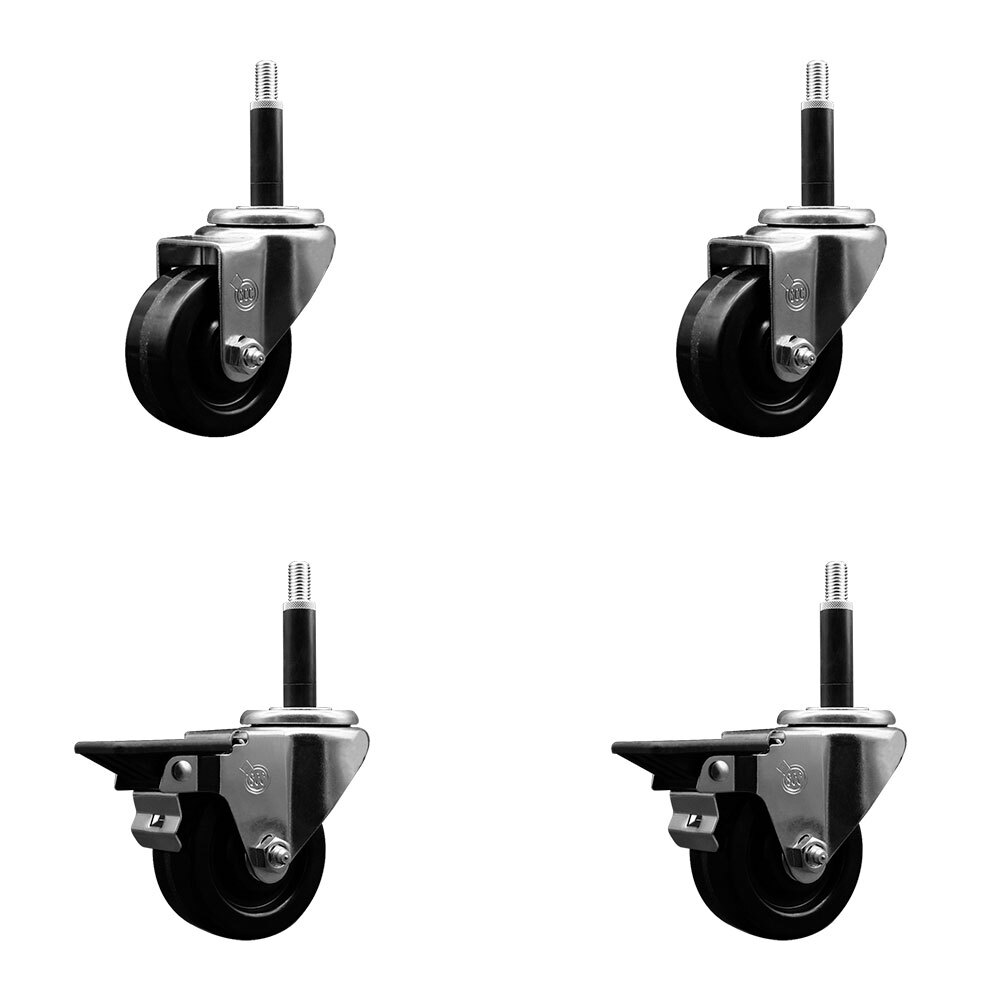3 Inch Phenolic Wheel Swivel 3/4 Inch Expanding Stem Caster Set 2 Brakes SCC
