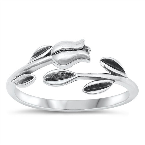 Rose leaf wrap silver toe ring