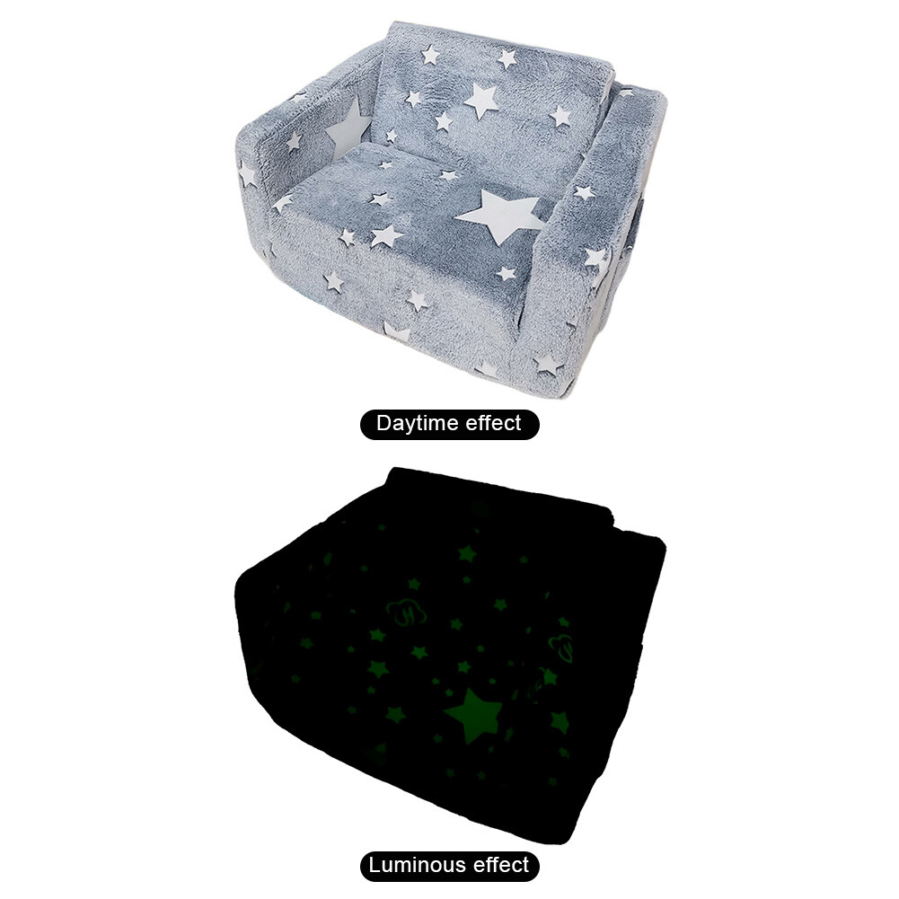 Toddler Kids Couch Convertible Sofa To Lounger for Girls and Boys (Gray Stars)