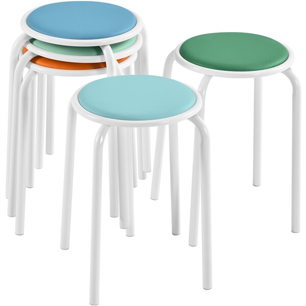 5pcs Faux Leather Padded Stack Stools Stacking Multicolor Metal Chairs 18" H