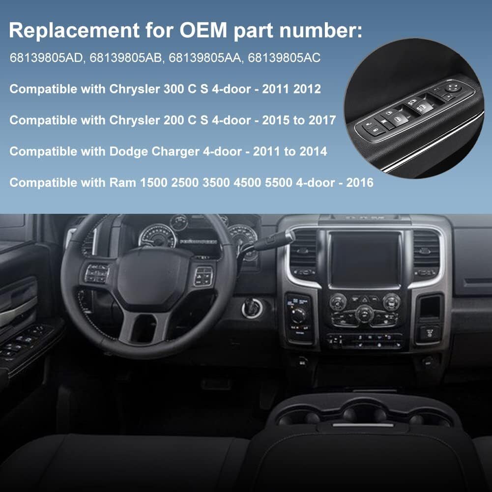 Black Front Driver Side Window Switch For 2016-2018 Ram 1500 2500 56046823AE NEW