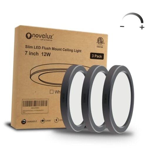 7 Inch Small LED Flush Mount Ceiling Light Dimmable,5000k Daylight 3 Pack Black