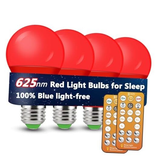 Light Bulbs for Sleep with Remote Control, E26 LED Blue Light 4 Packs Red