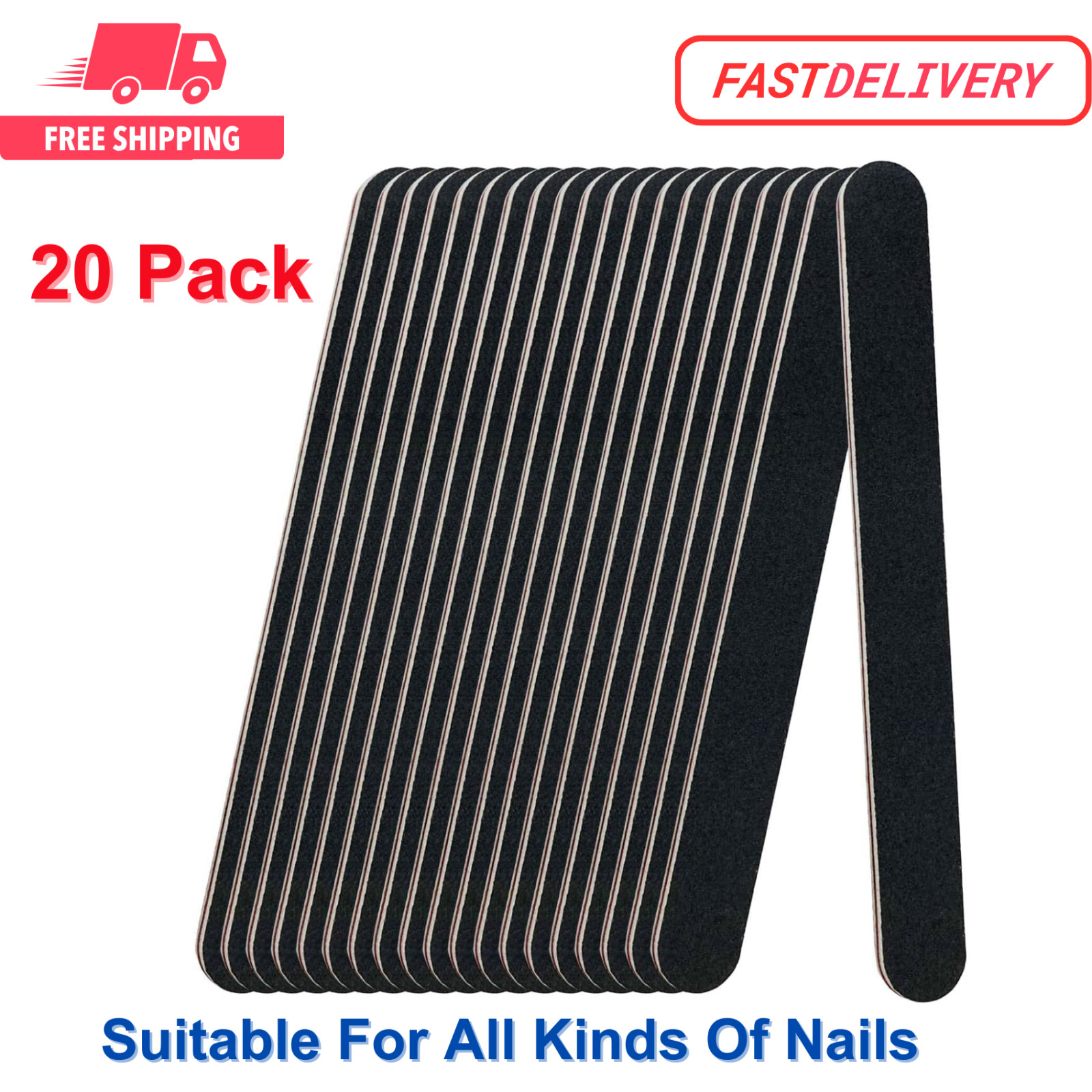 20 Pack 100/180 Grit Nail Files, Black Professional Reusable Emery Boards Nail