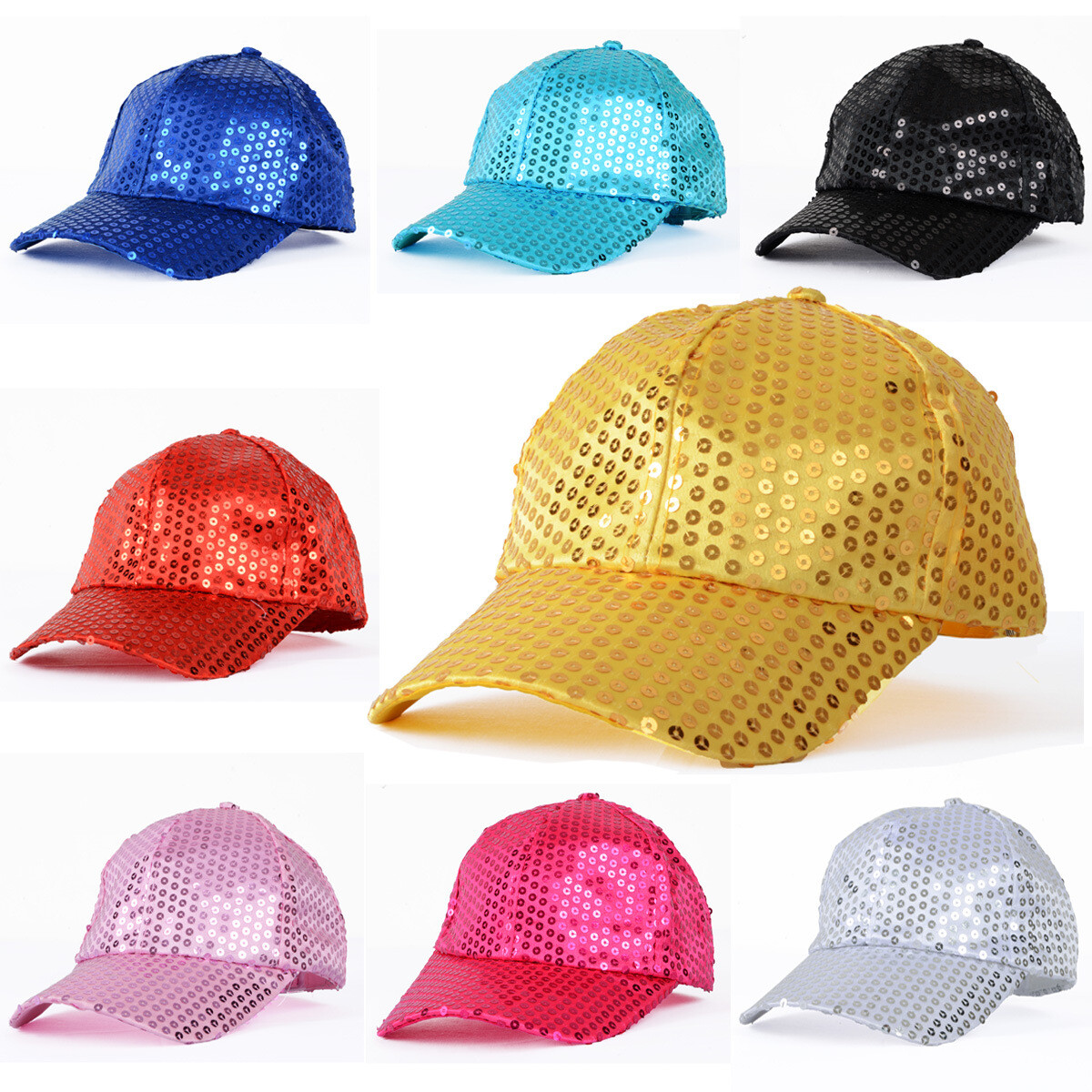 Unisex Glitter Sequins Baseball Hat Snapback Cap Dance Party Headwear Costume