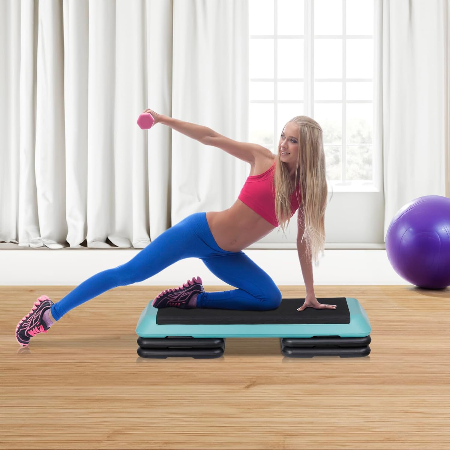 Adjustable Workout Aerobic Stepper, Exercise Step Platform Trainer with 4 Risers