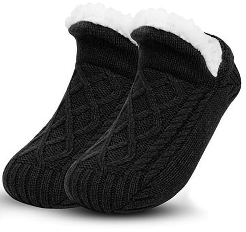 Unisex Fluffy Fuzzy Warm Slipper Socks for Men 13-15 Women/11.5-13.5 Men Black