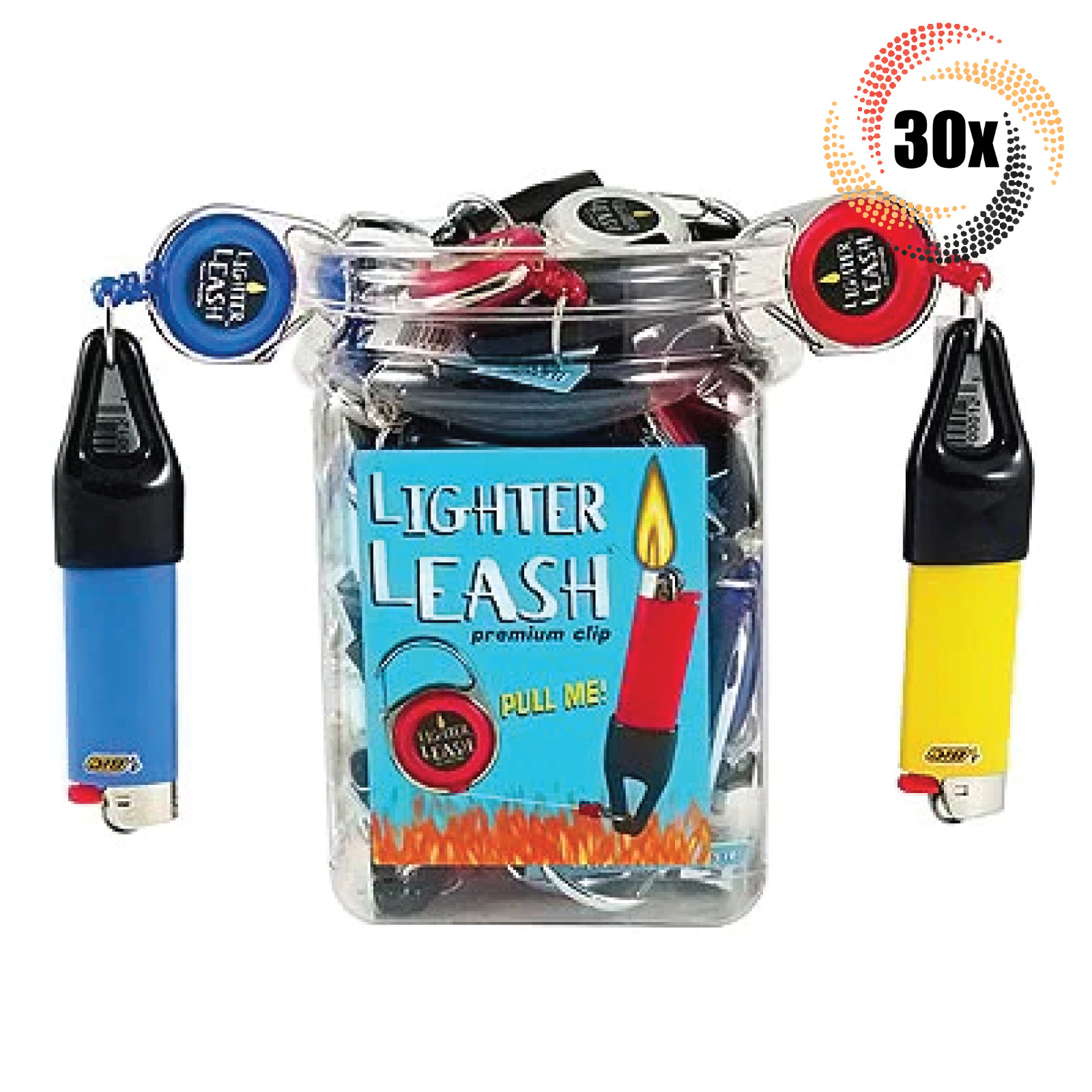 Full Jar 30x Leashes Lighter Leash Premium Retractable Clip | Assorted Colors |