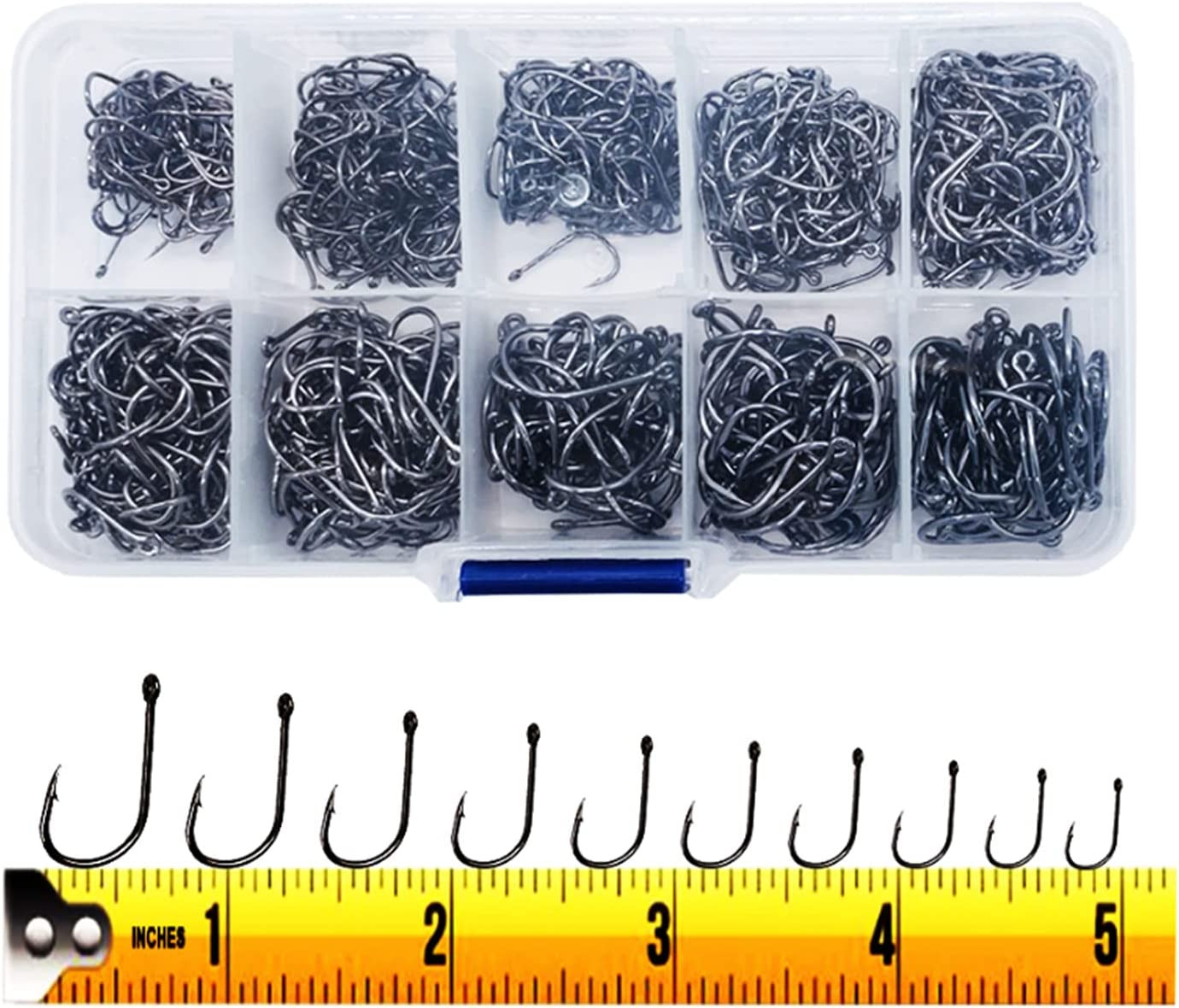 300PCS Small High-Carbon Steel Barbed Fishing Hooks with Holes, 10 Specification