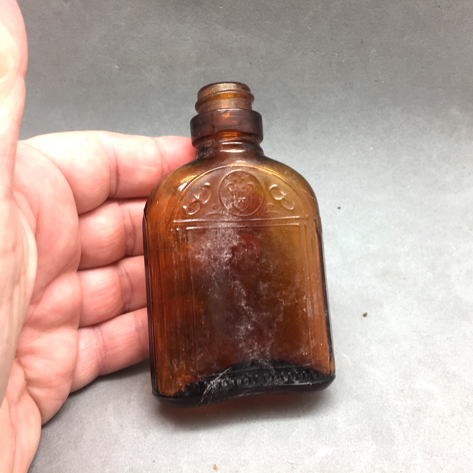 Post Prohibition 1930s Hiram Walker Whisky Bottle Dug Find Brown Amber Glass 4"