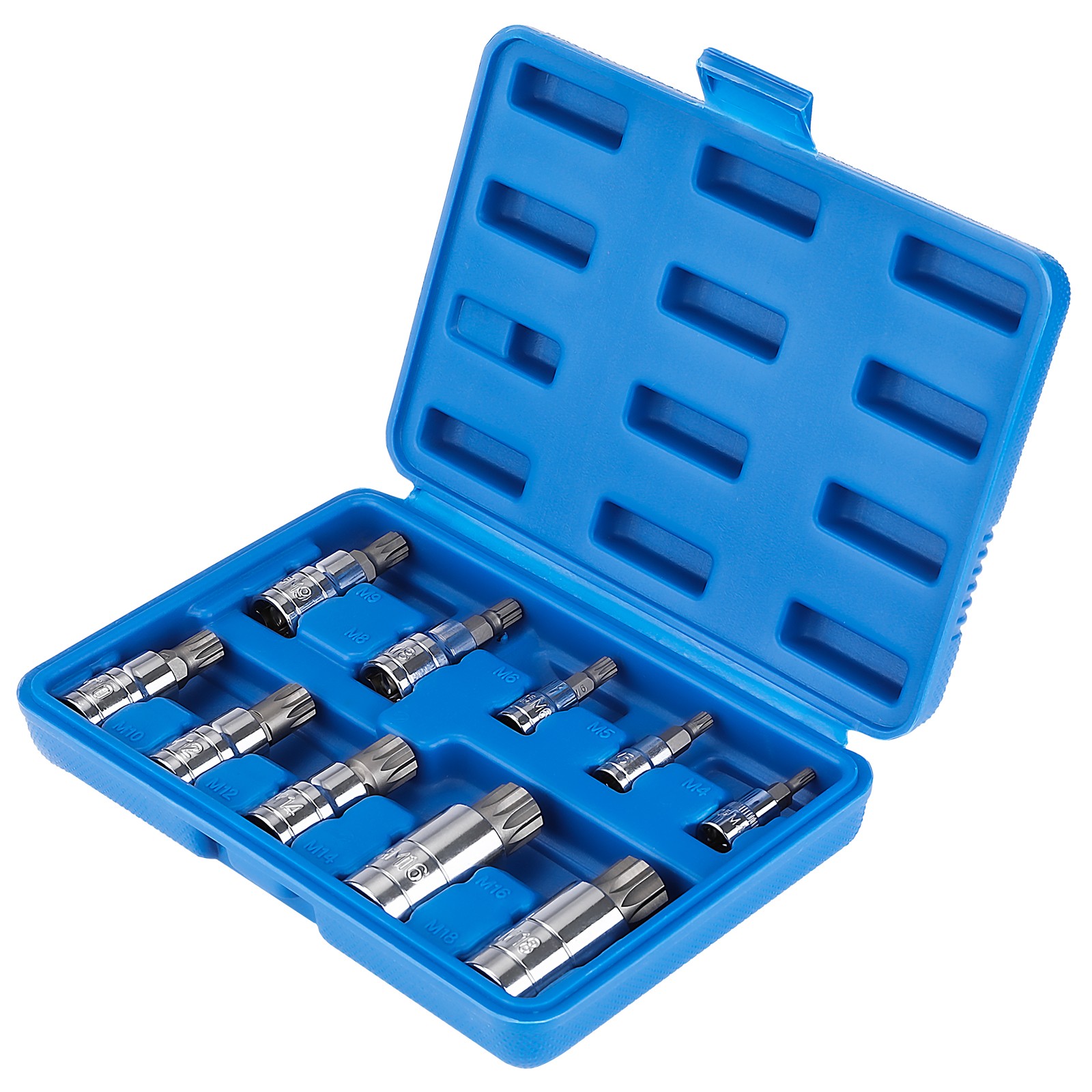 10 PC For XZN Triple Square Spline Bit Socket Set 12 Points with Carrying Case