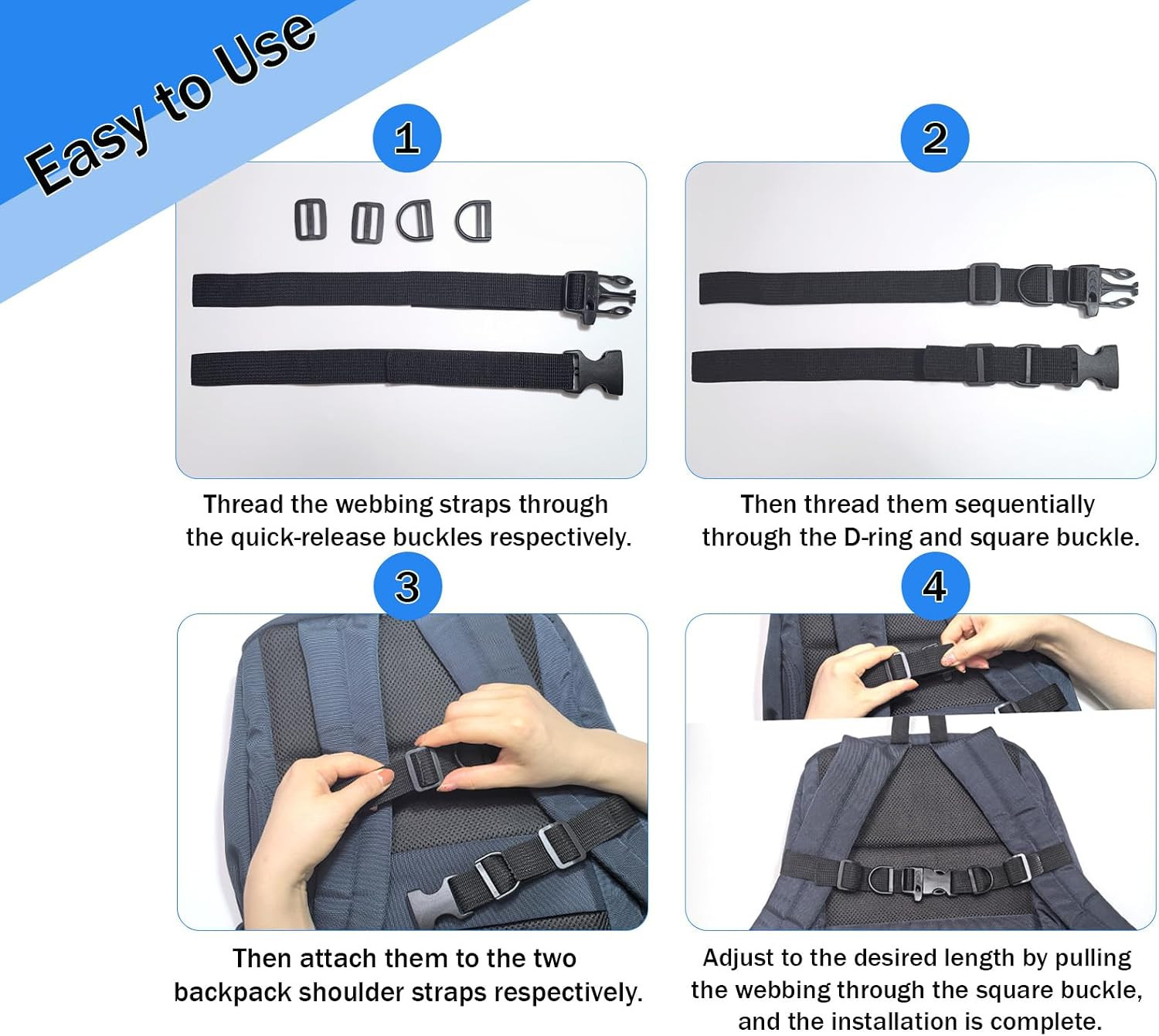 2 PCS Backpack Chest Strap Add On, Adjustable Sternum Straps for Backpacks