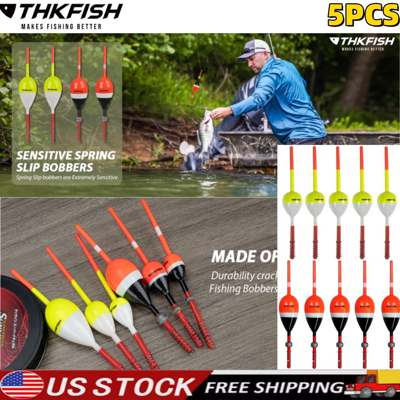 5PCS Float Fishing Bobber with Buoyant Balsa Wood Body Fishing Gear Accessories