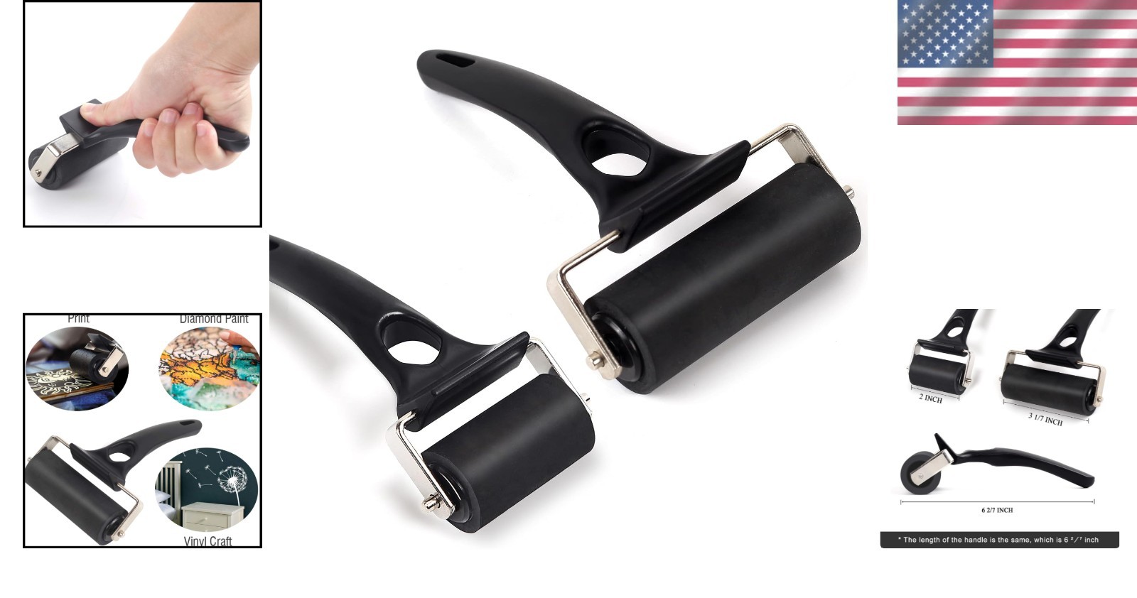 Ink Roller Tool for Printmaking & Stamping - 2 Sizes, 2 Pack