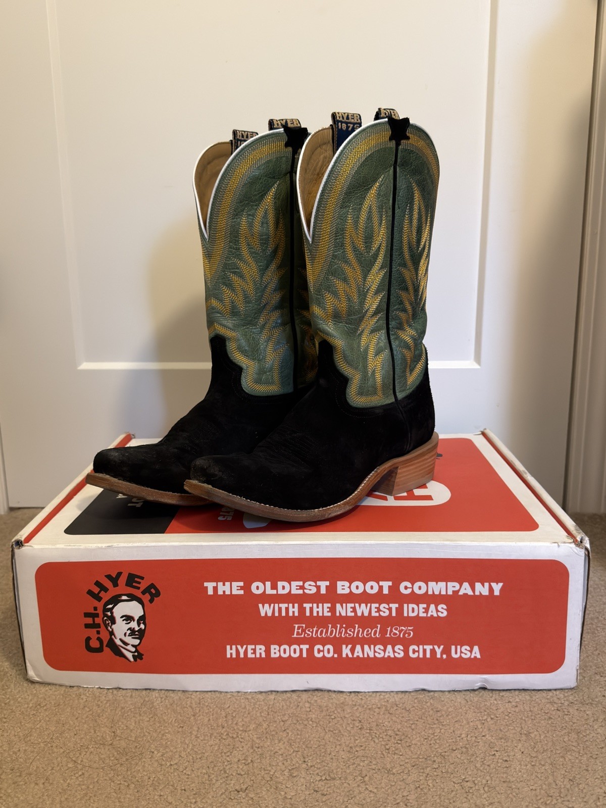 Hyer Culver Cowboy Western Boots Size 11 D Black/Grass