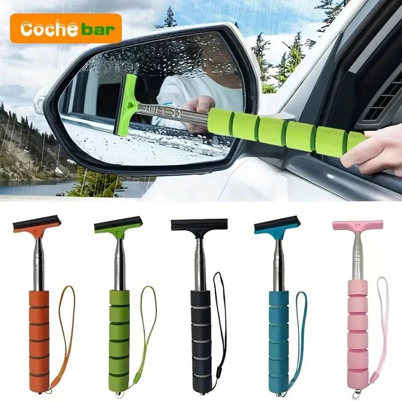 Car Rearview Mirror Wiper Telescopic Handle Auto Glass Cleaner Stainless Brush