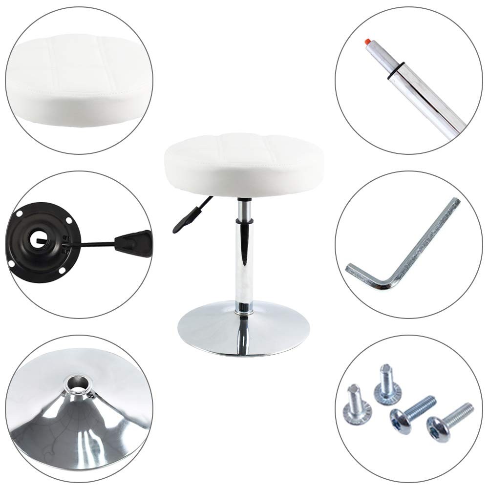 Adjustable Swivel Barstool, White, PU Leather, 32cm Diameter, 220lbs Maximum ...