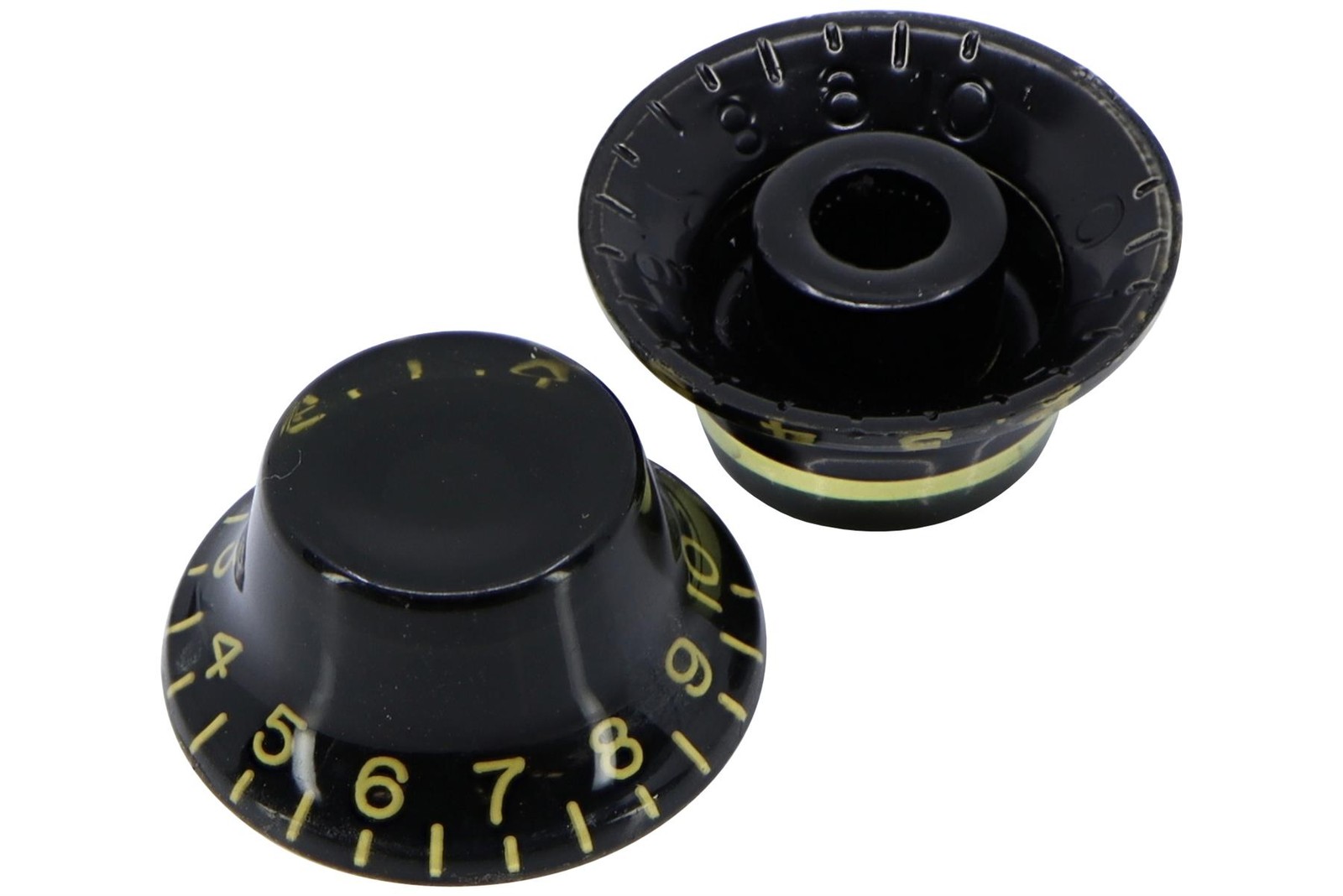 Vintage Correct Top Hat Bell Knobs - Fine Splined - Black - Set of 2