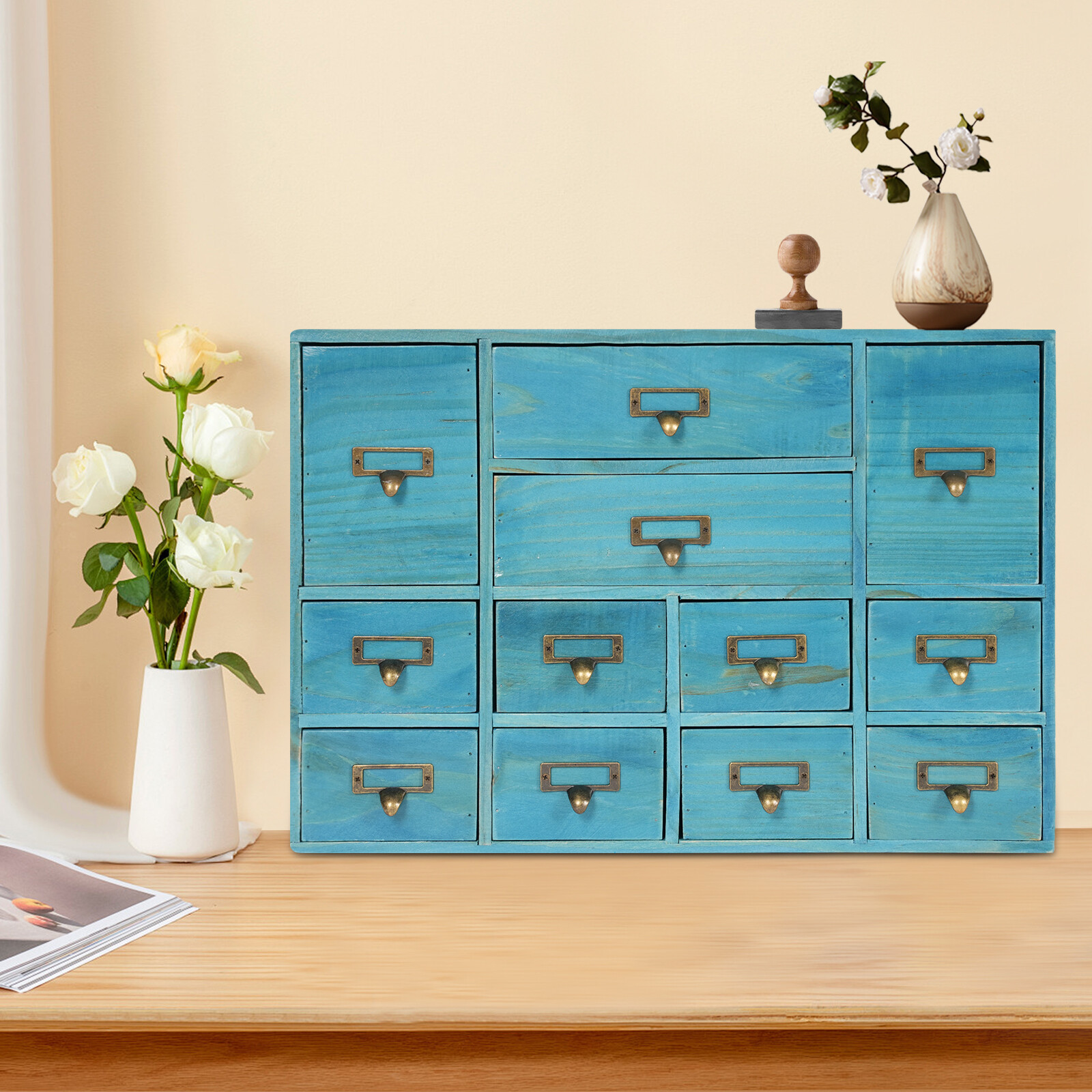12 Drawers Wooden Desktop Organizer Home Storage Case Cosmetic Dresser Box new
