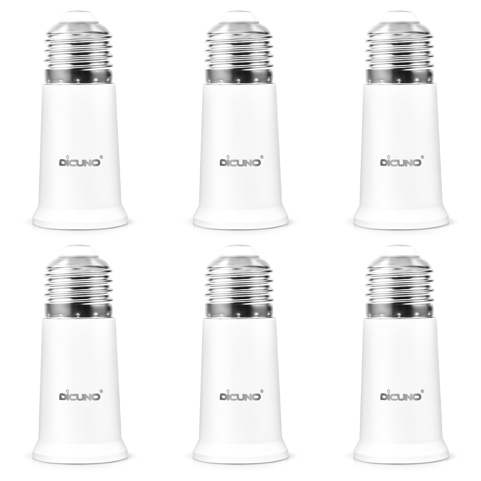 DiCUNO E26 Socket Extender, Standard Medium 6 Count (Pack of 1), White