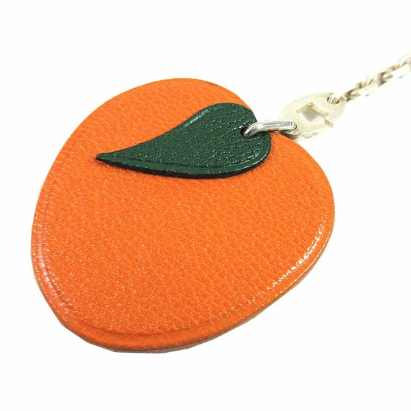 HERMES Keychain Charm Apricot Orange Chain Box Authentic From Japan