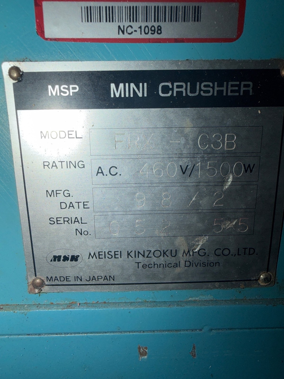MSK FRX‑C3B Grinding Mill USED