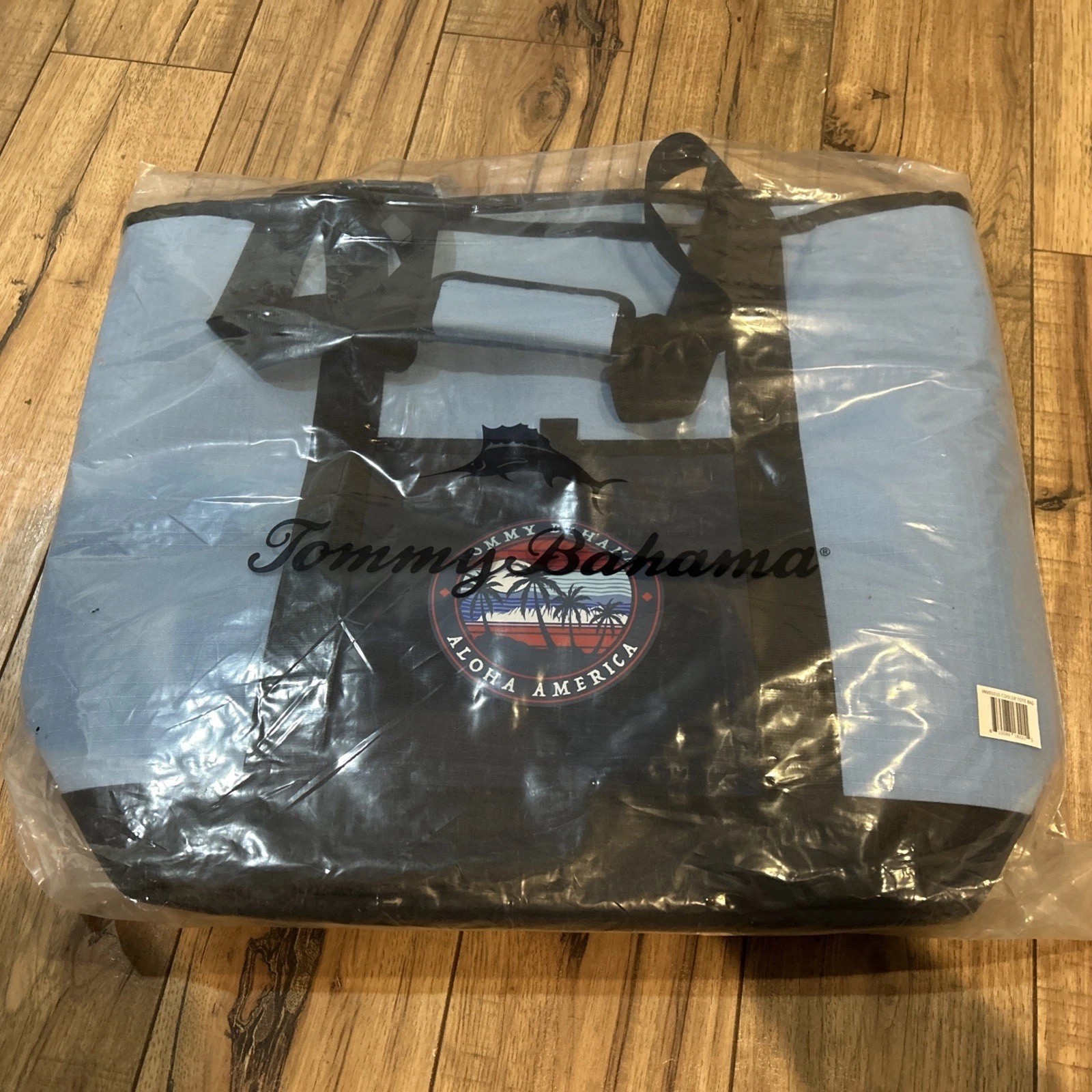Tommy Bahama Aloha America Cooler Tote Bag 17" x 20"  New Blue Black 2 Handles.
