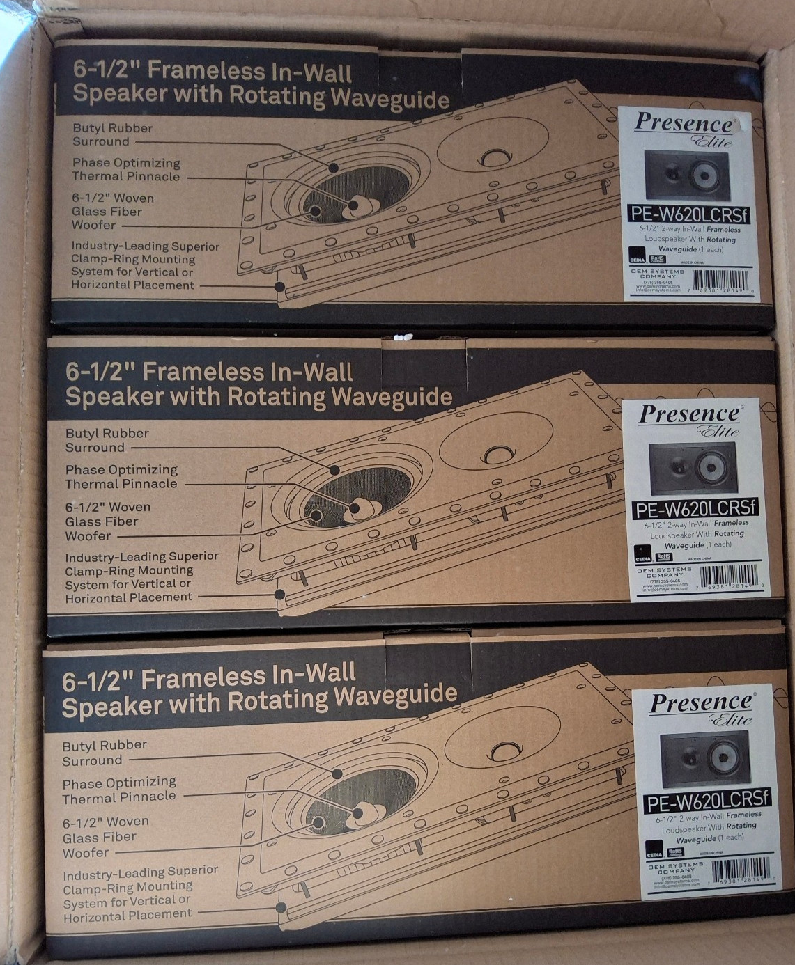 Lot of 3 Precence Elite PE-W620LCRSf 6.5" Frameless In-Wall Speaker