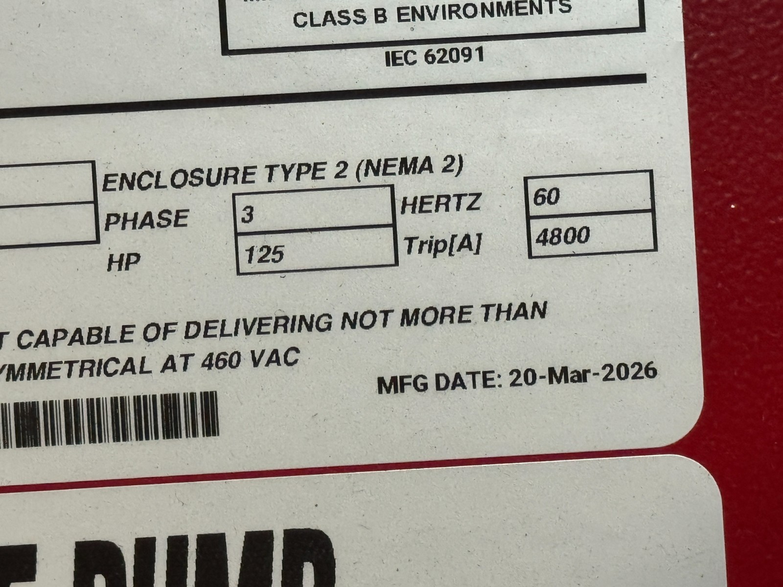firetrol FTA990-M125B Fire Pump Controller Disconnect 125HP 3PH