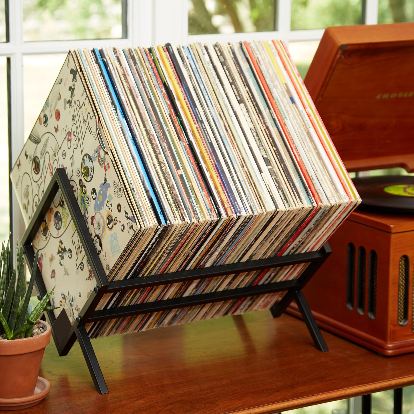 MODERN VINYL Record Holder - Matte Black Metal - 80-100 LP Storage - Simple,
