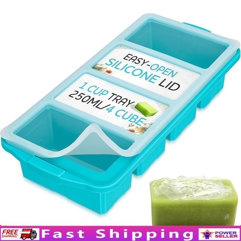 Silicone Freezer Tray W/ Lid 8 Cup Portion Control Ice Cube Molds Leak Proof New