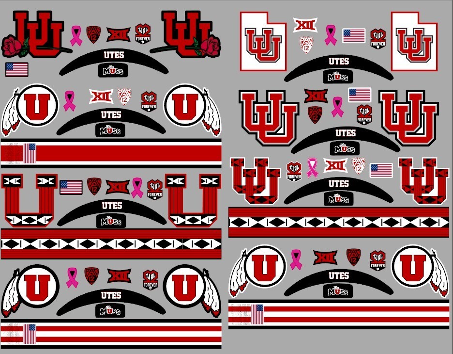 FULL SIZE Utah Utes Helmet Alternate Decals - 4 designs to choose from