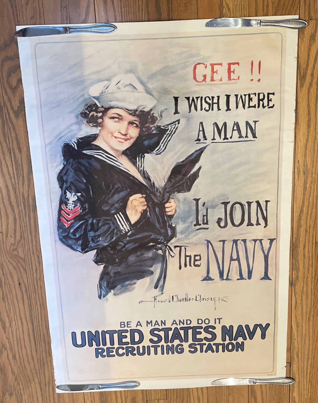 Vintage 1973 Reprint 25x38” Poster-“Gee I Wish I We’re A Man I’d Join The Navy”