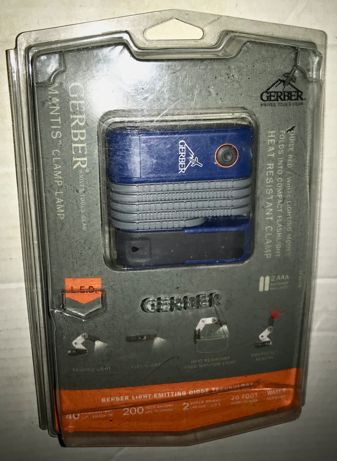 GERBER MANTIS CLAMP LAMP: THREE RED / WHITE LIGHTING MODES: NEW: OLD STOCK