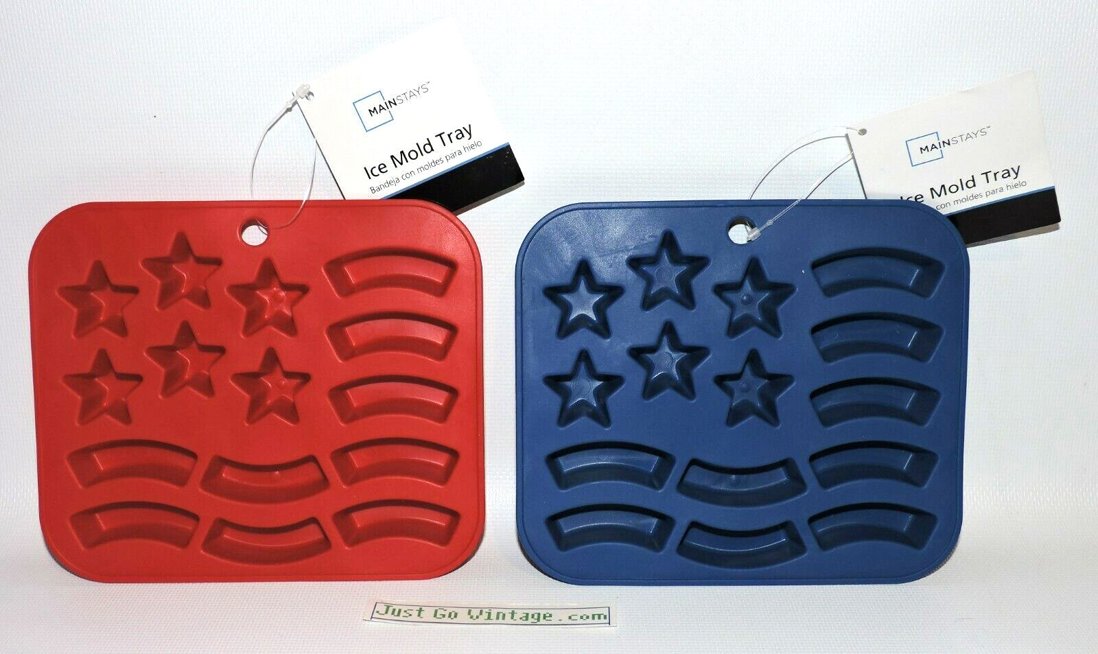 2 Silicone USA Stars & Stripes Flag Ice Cube Candy Mold Trays 1 RED & 1 BLUE NEW