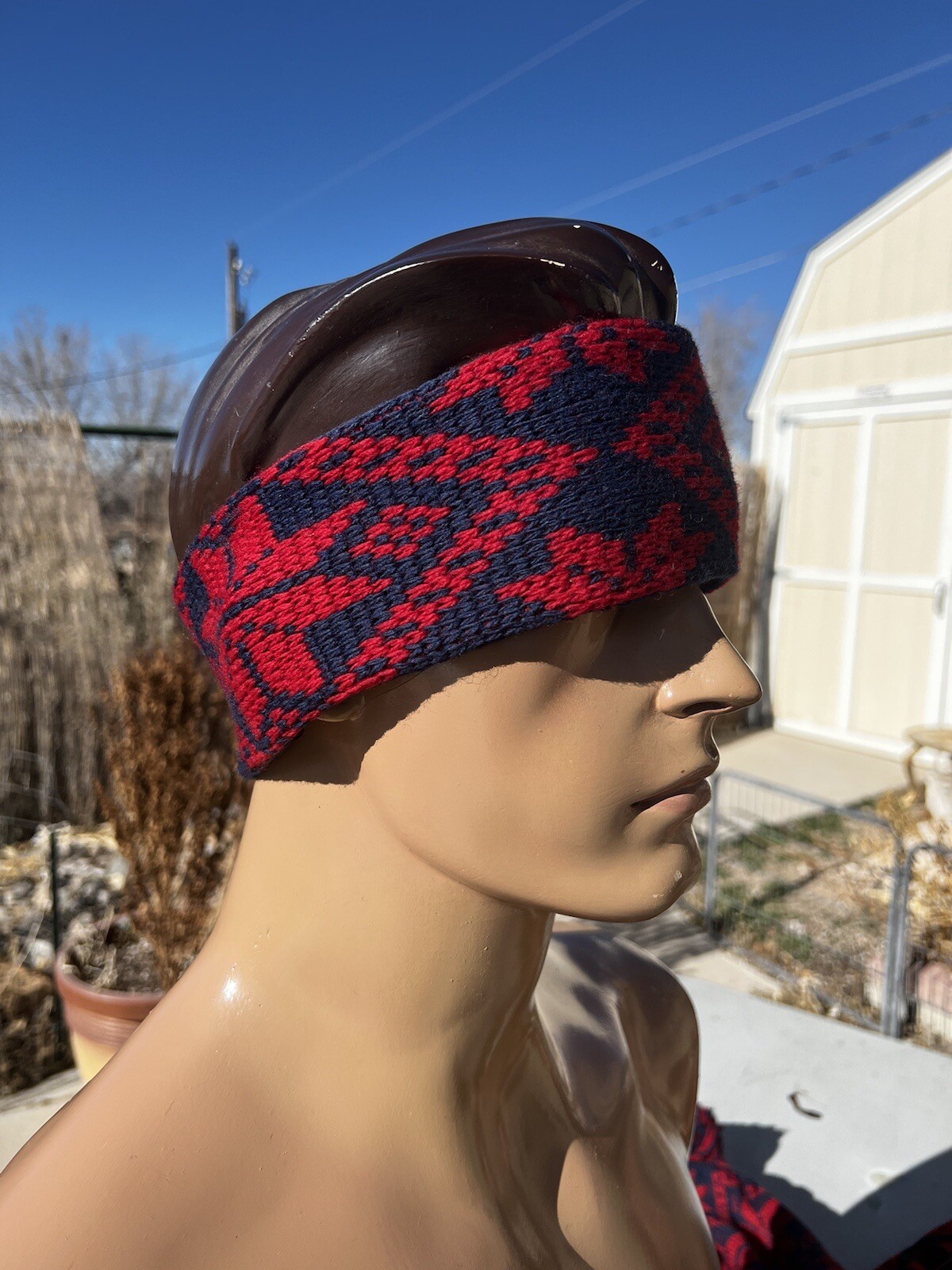 Lot of 2 New Vintahe Wigwam Wool Beanie & Ear Cover Blue Red Snowflake
