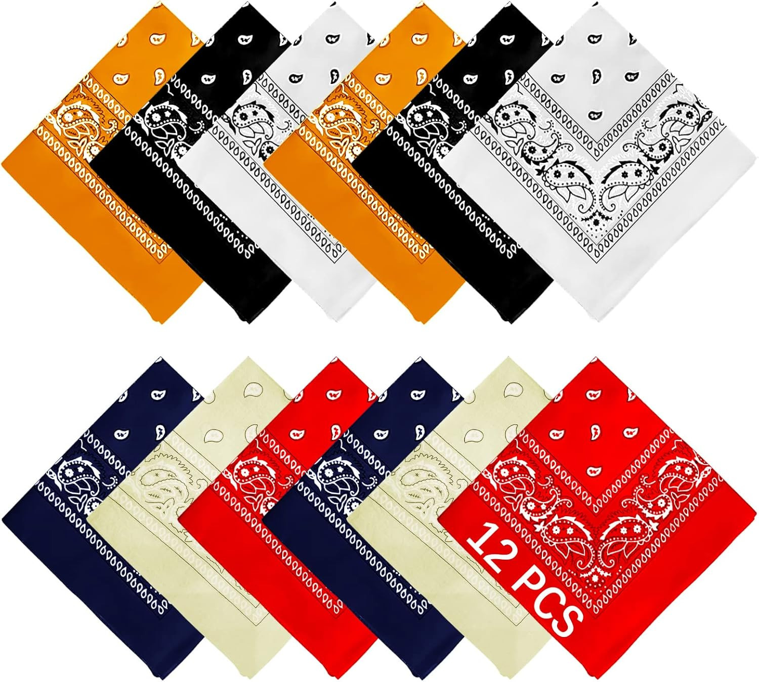12-44Pcs Bandanas for Men Women Paisley Large Bandana Black Red White Head Wrap