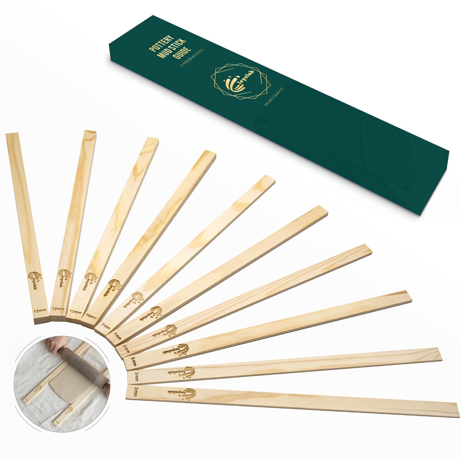 Pottery Rolling pin Guides, Clay Tools, 5-Size Mud Stick Guide for Precise Cl...