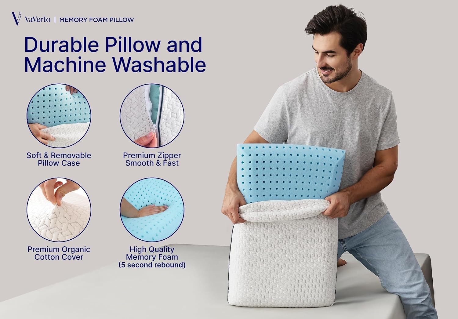 Memory Foam Pillow Standard Cooling Firm Bamboo Cover 1 Pack