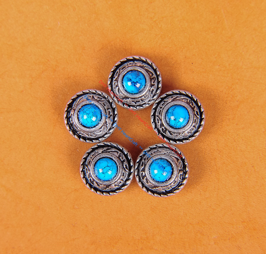 10X 12MM TURQUOISE RETRO Silver FLORAL LEATHER CRAFT SADDLES CONCHOS SCREW BACK