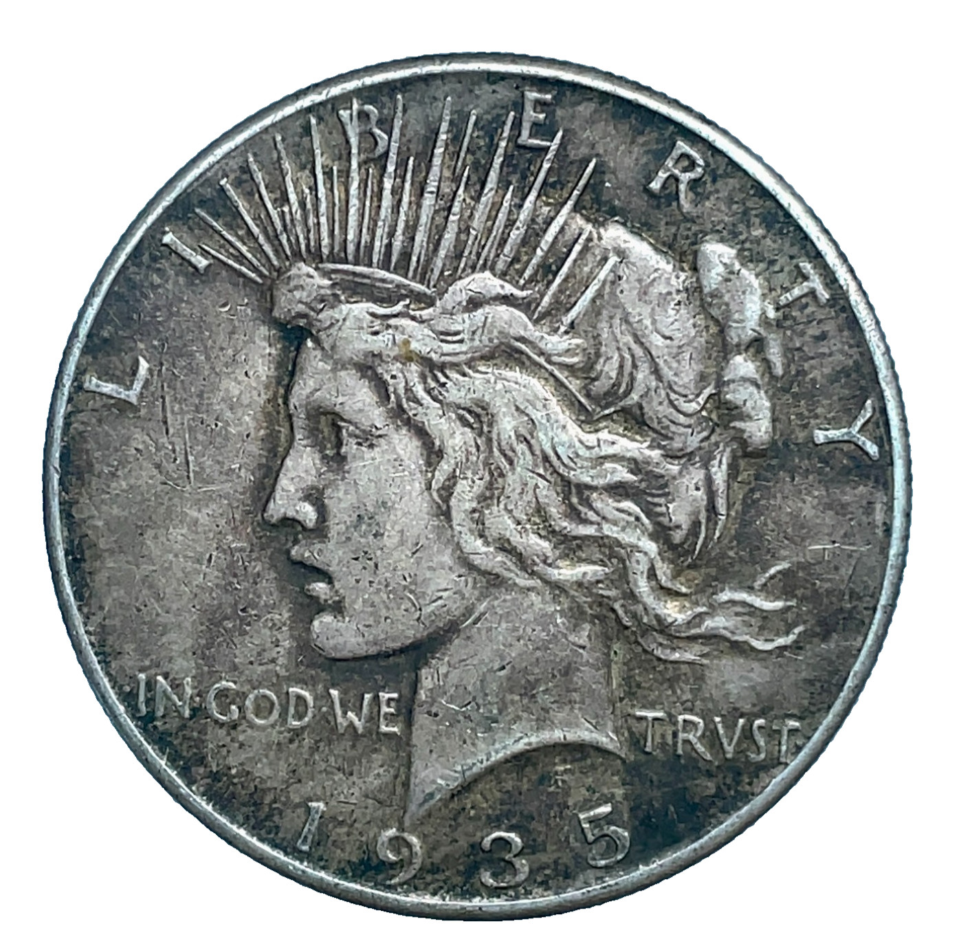 1935 Peace Dollar AU-About Uncirculated Toned 90% Silver $1 US Coin # 379