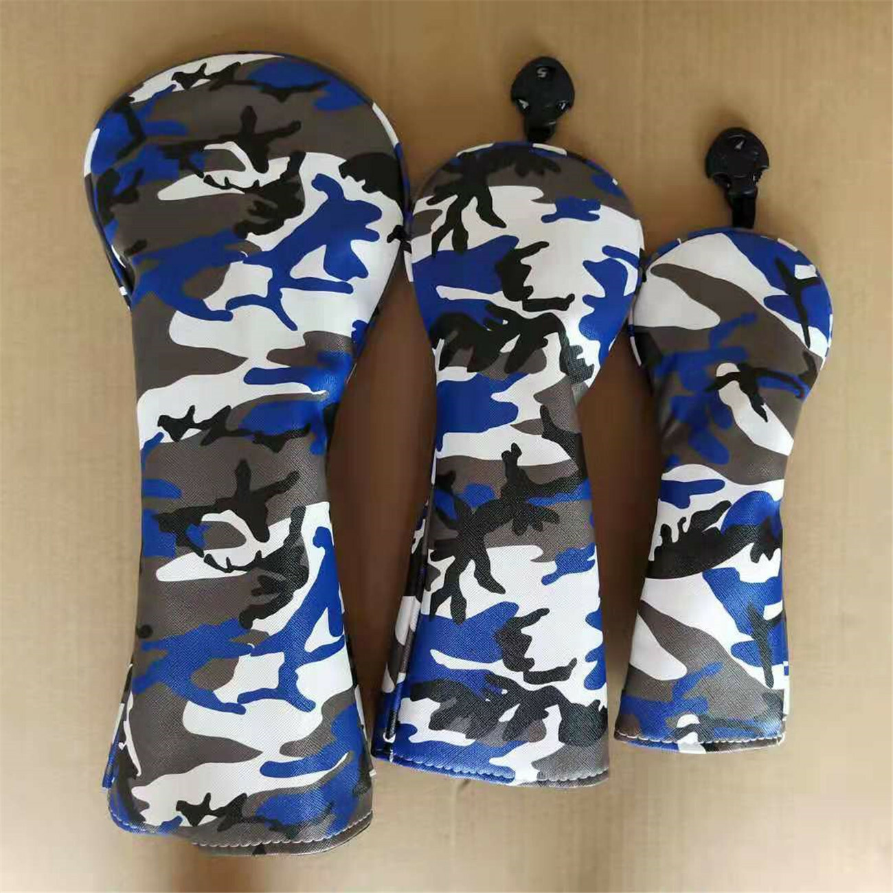 3pcs Camo Blue Golf Driver Fairway Wood Hybrid Club Head Cover Wood Covers 13UT