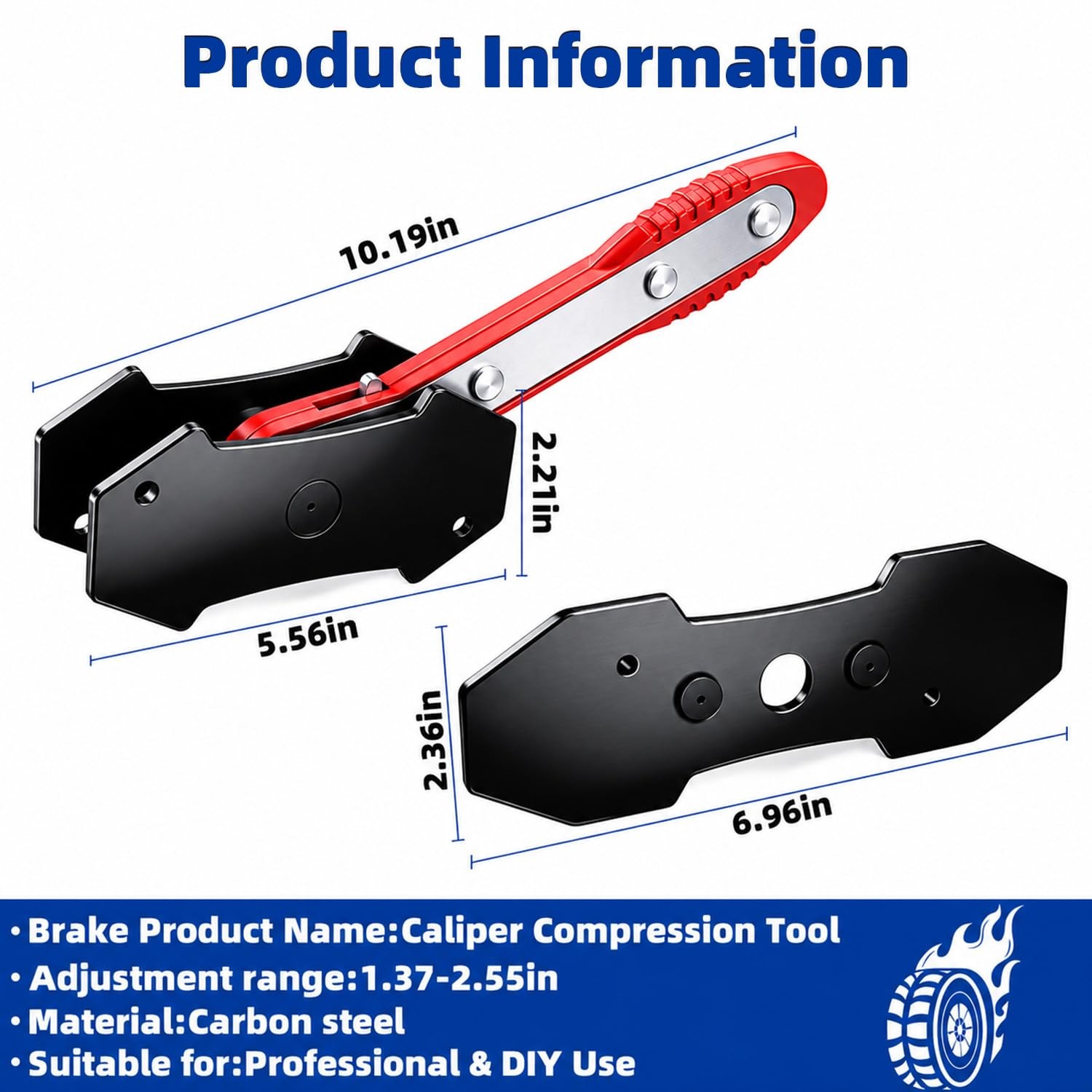 Brake Caliper Compression Tool, 360° Adjustable Ratcheting Universal, Black
