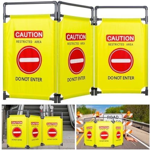 3-Panel PVC Safety Barricade 5.8Ft Foldable Crowd Control Do Not Enter Yellow