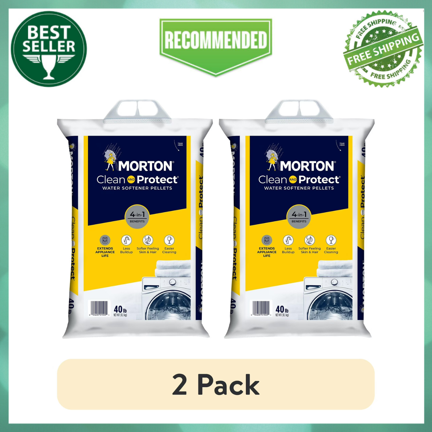 (2 pack) Morton Clean and Protect Water Softener Salt Pellets, 40 lb - Free Ship