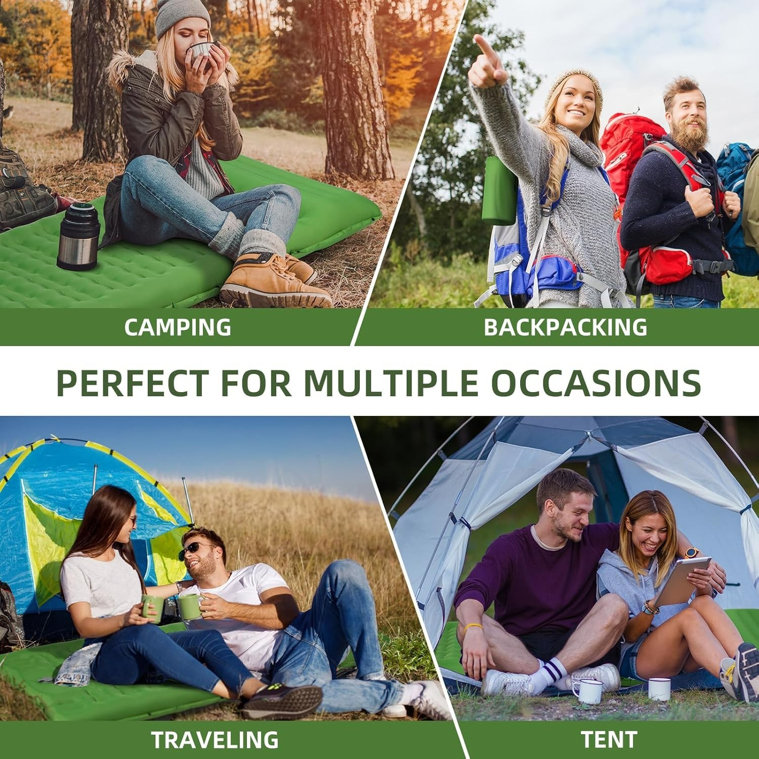 Compact Inflatable Sleeping Pad, 5-Inch Thick with Integrated Pillow for Camping